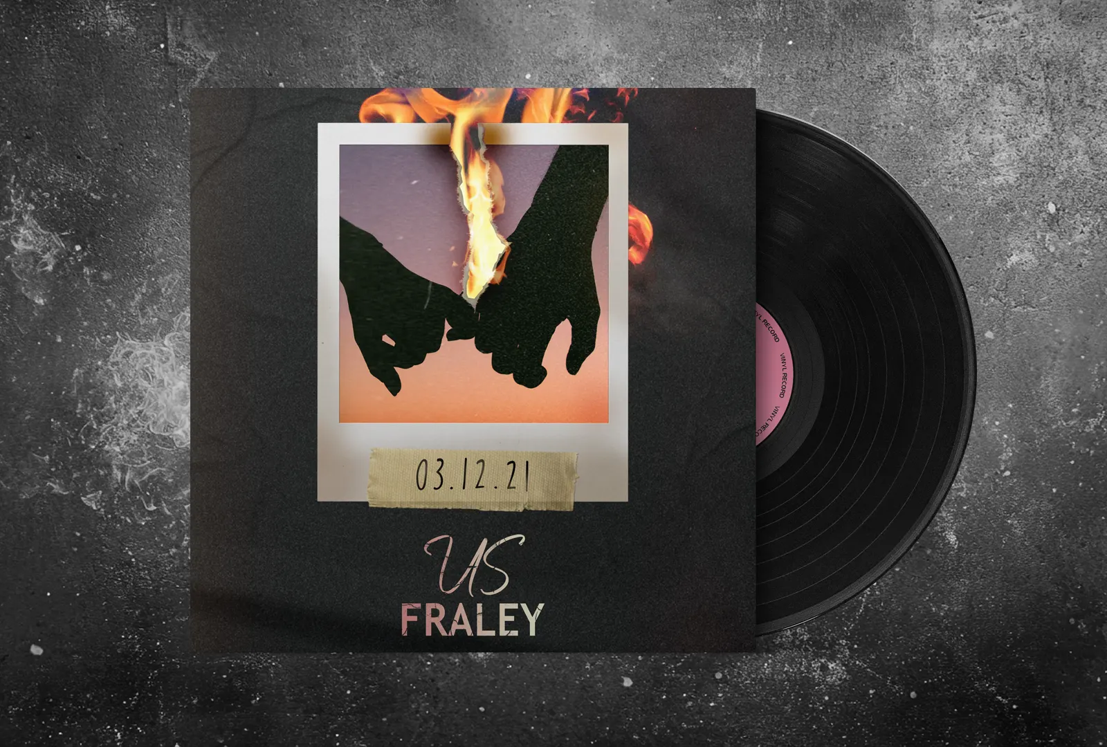 Us single cover art for Fraley shown on a vinyl record sleeve against dark concrete