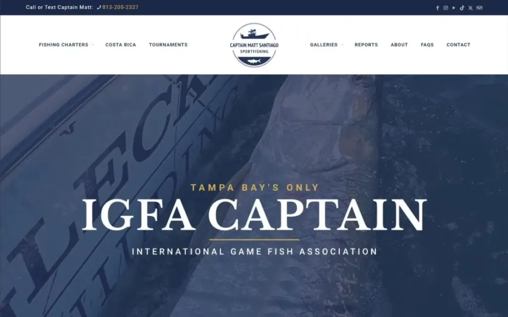 Fishing Guide Tampa homepage video reading Tampa Bay's Only IGFA Captain over a tarpon beside the boat